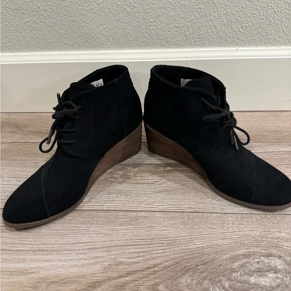 Toms Hyde Casual Boots black Wedge Lace Up Shoe Size 9 - Picture 5 of 7